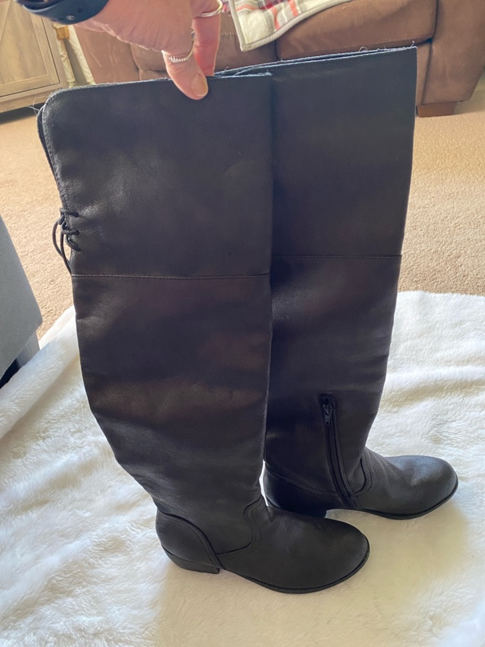 Rampage Black High Thigh Boots with Ties